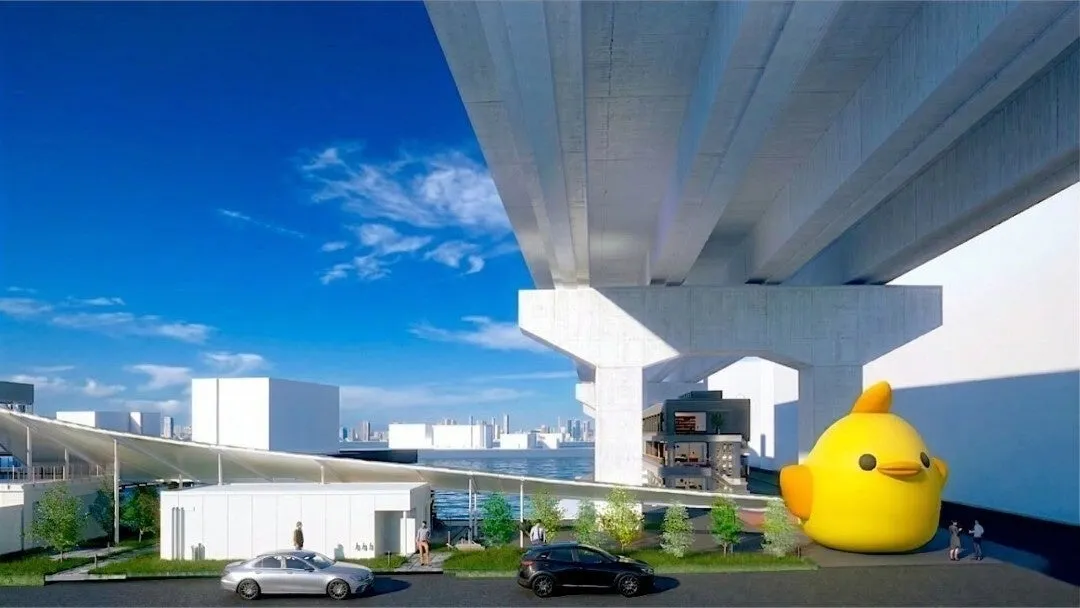 巨大な黄色いヒヨコのオブジェ