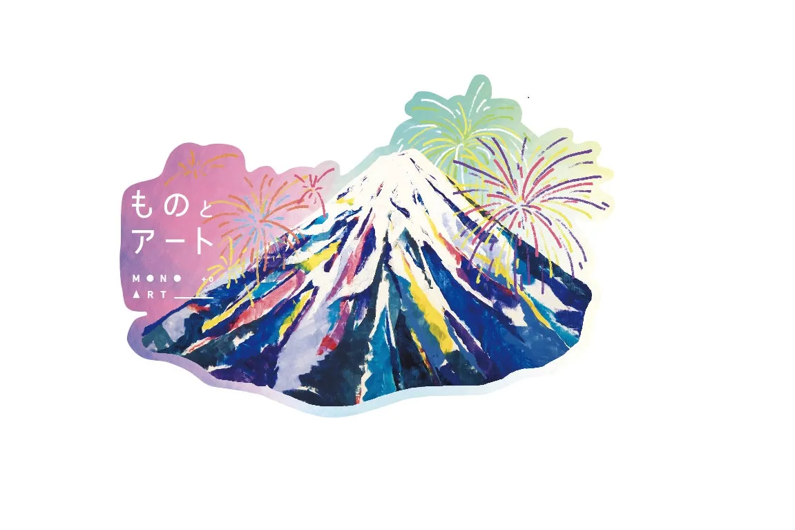 富士山と花火が描かれたアート作品