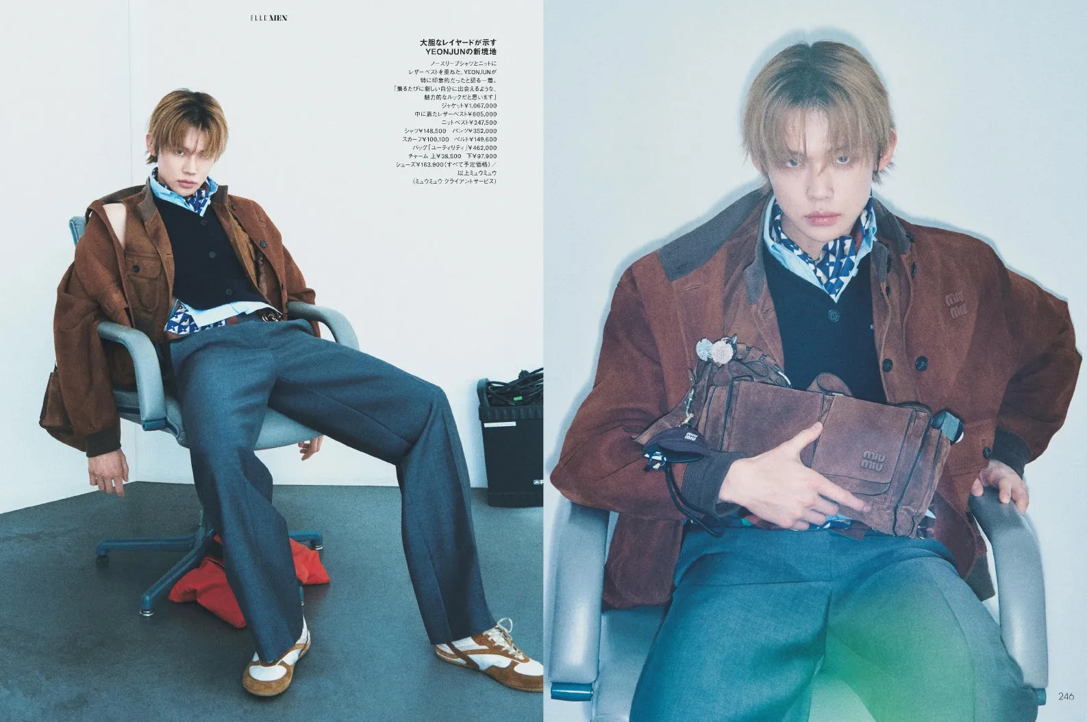 ミュウミュウの春夏コレクションを着用したTOMORROW X TOGETHER YEONJUNさんの誌面