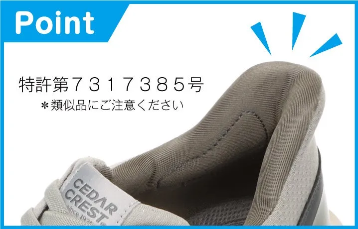 靴のクローズアップ画像。靴のブランド名と特許番号が表示されています。