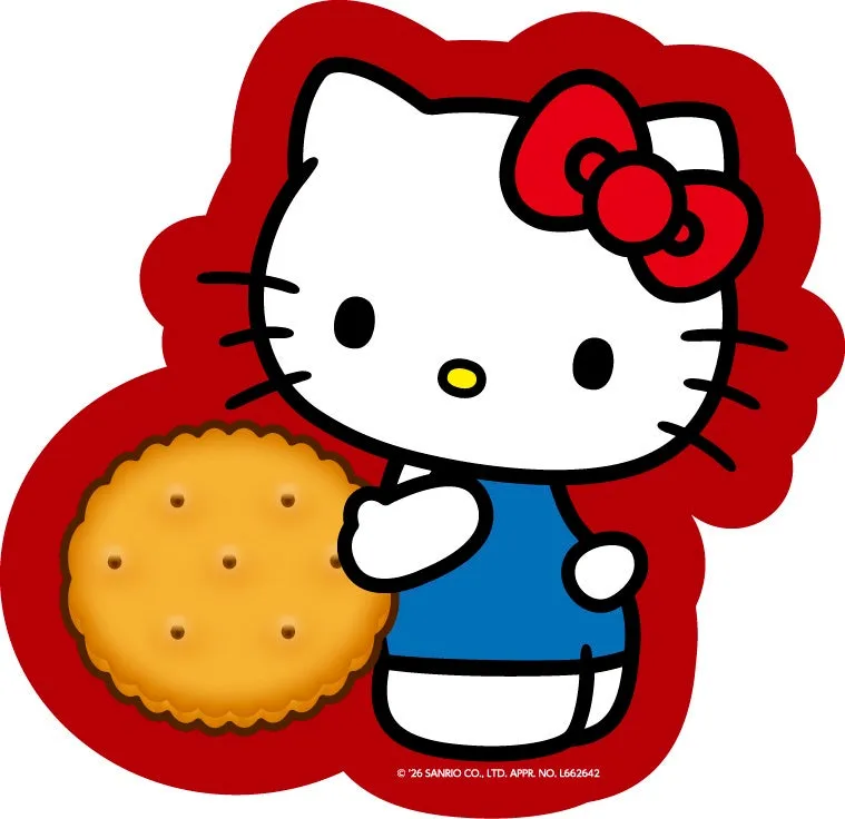ハローキティがビスケットを持っているイラスト。