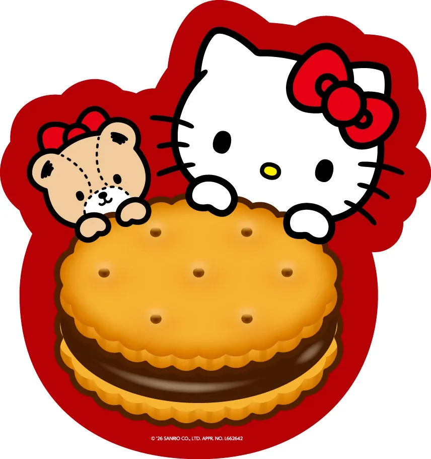 ハローキティとクマのキャラクターがクッキーを持ったイラスト。
