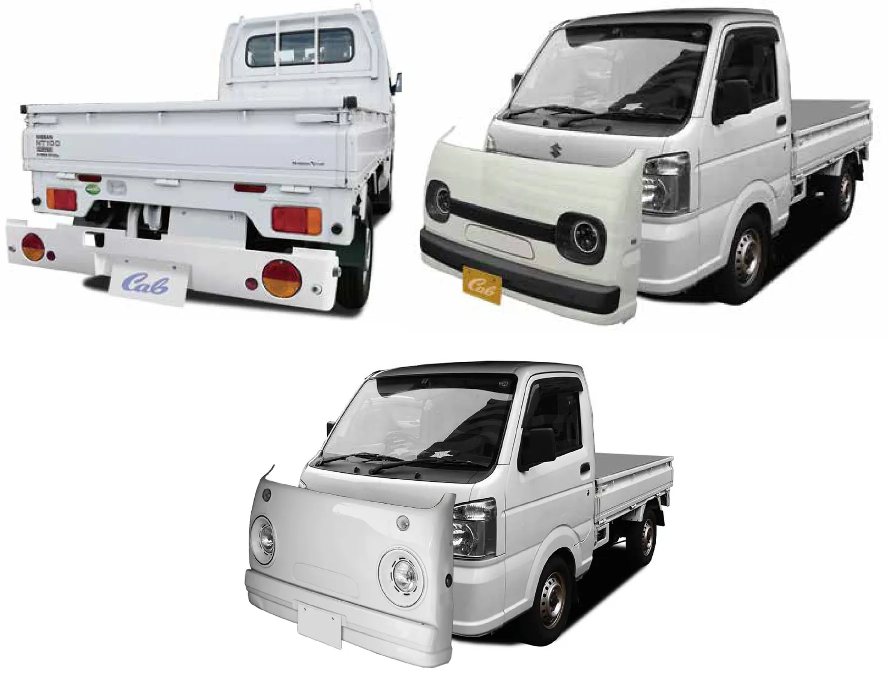 3台の軽トラック、フード外れた状態