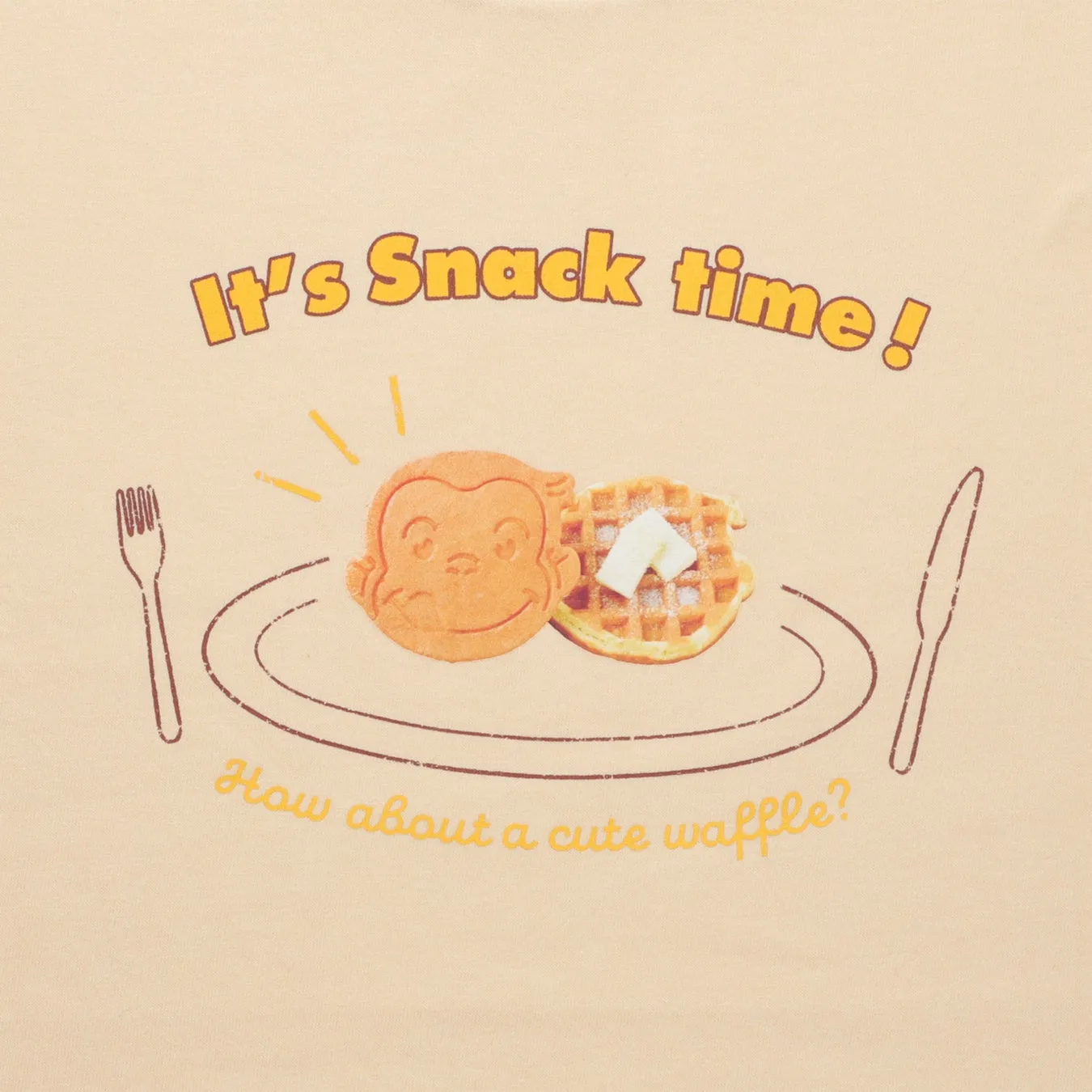 おさるのジョージの顔のワッフルとバターが乗ったワッフルが描かれたイラスト