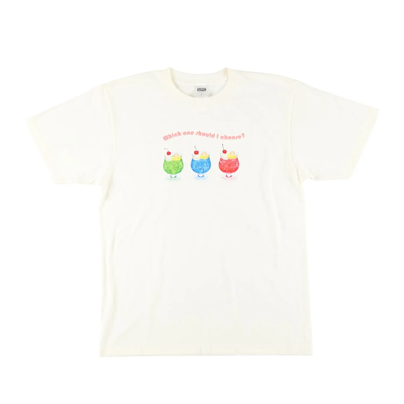 白いTシャツに3色のドリンクのイラスト