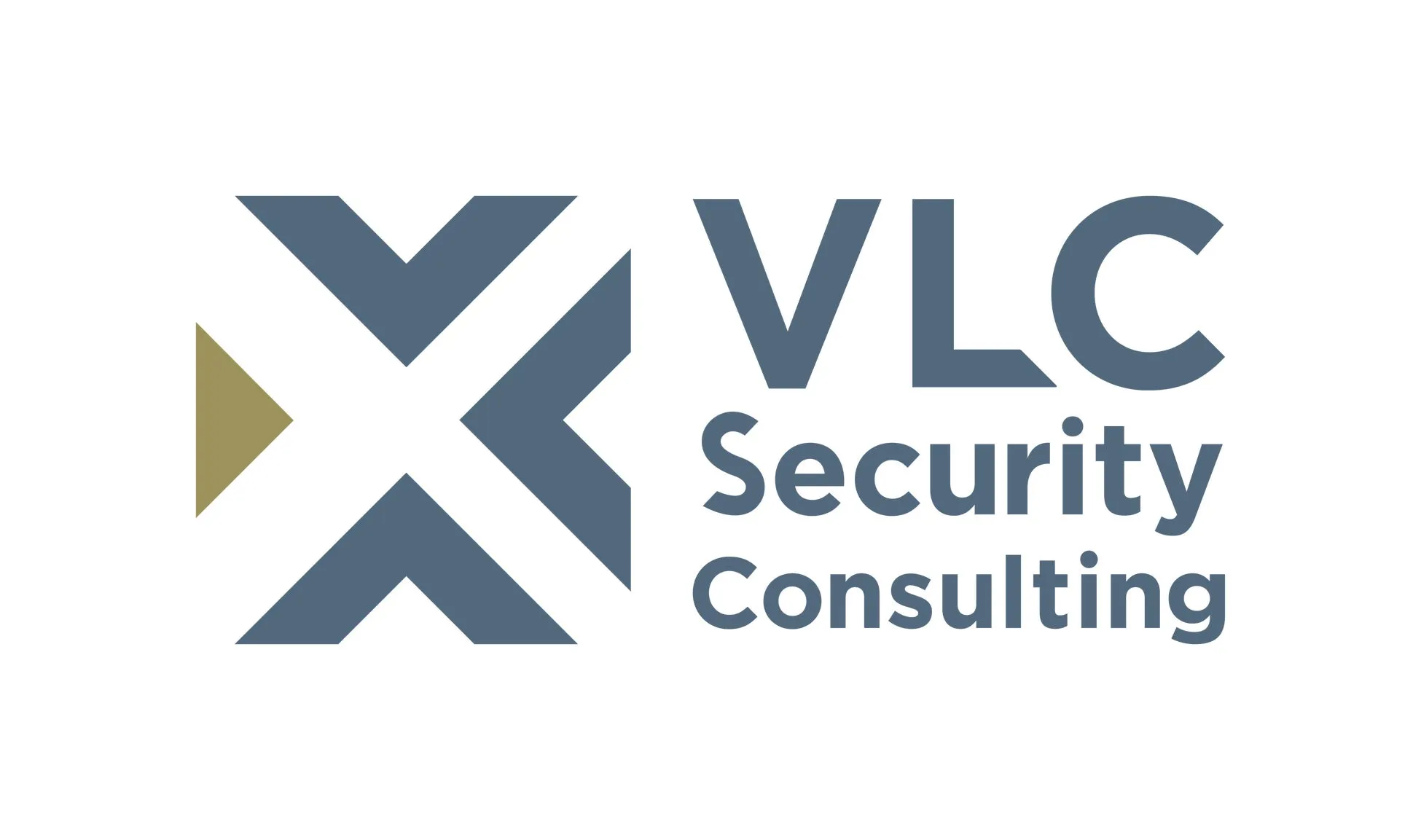VLC Security Consultingのロゴ。Xの形をした幾何学的なデザインとVLCの文字が特徴的です。