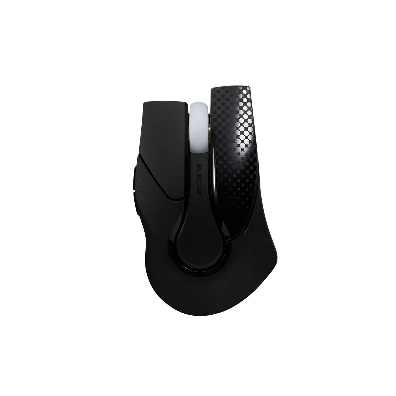 黒いマウスの画像です。マウスには「ELECOM」のロゴが入っています。