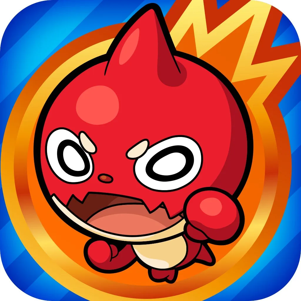 怒った赤いキャラクターのイラスト。キャラクターは大きな目と口を開けており、背景は青、オレンジ、黄色のグラデーションになっている。