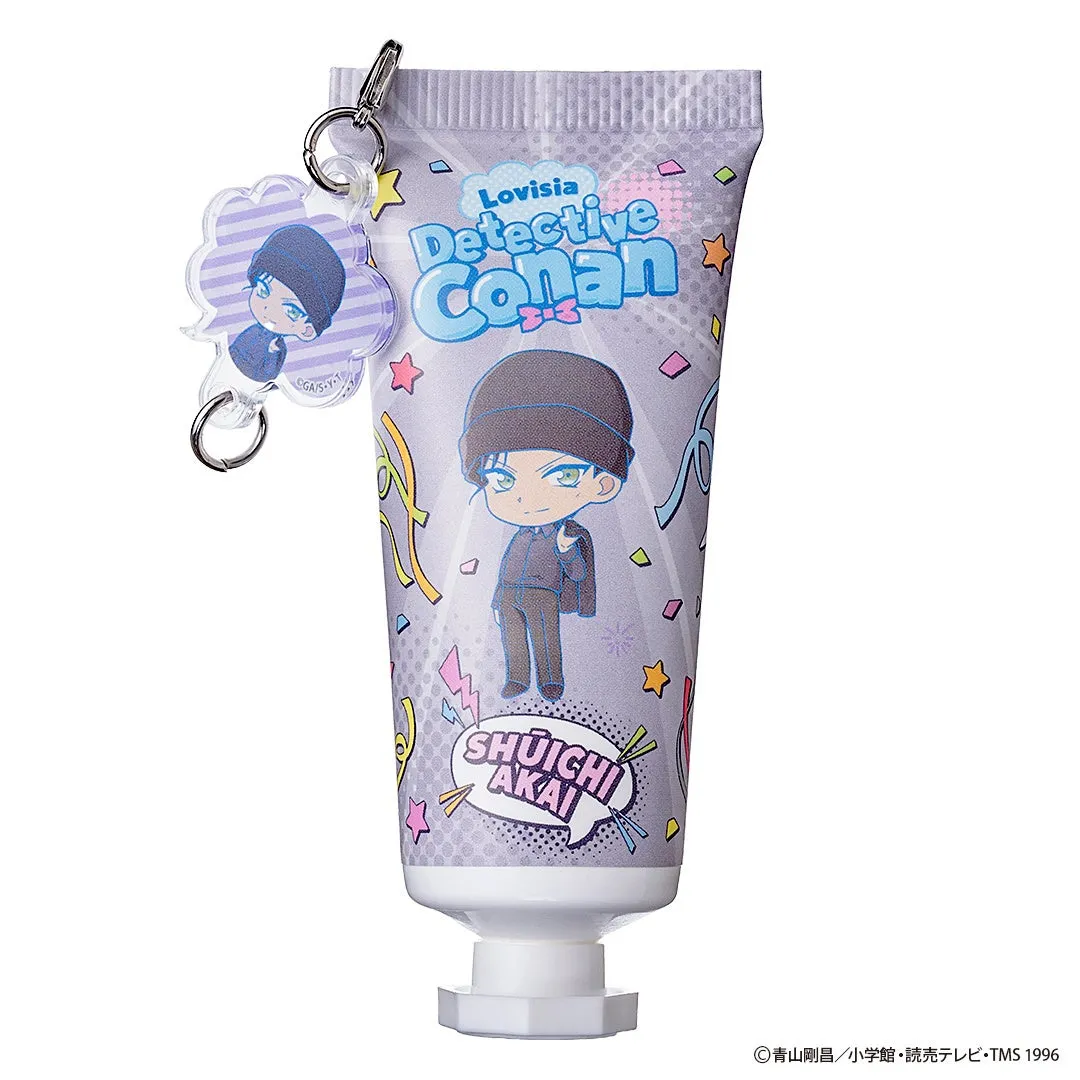 名探偵コナンのキャラクター、赤井秀一が描かれたハンドクリーム。キャラクターのイラストとロゴがデザインされている。