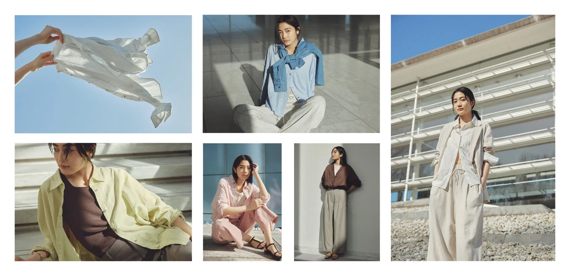 様々なコーディネートの女性のポートレート写真のコラージュ