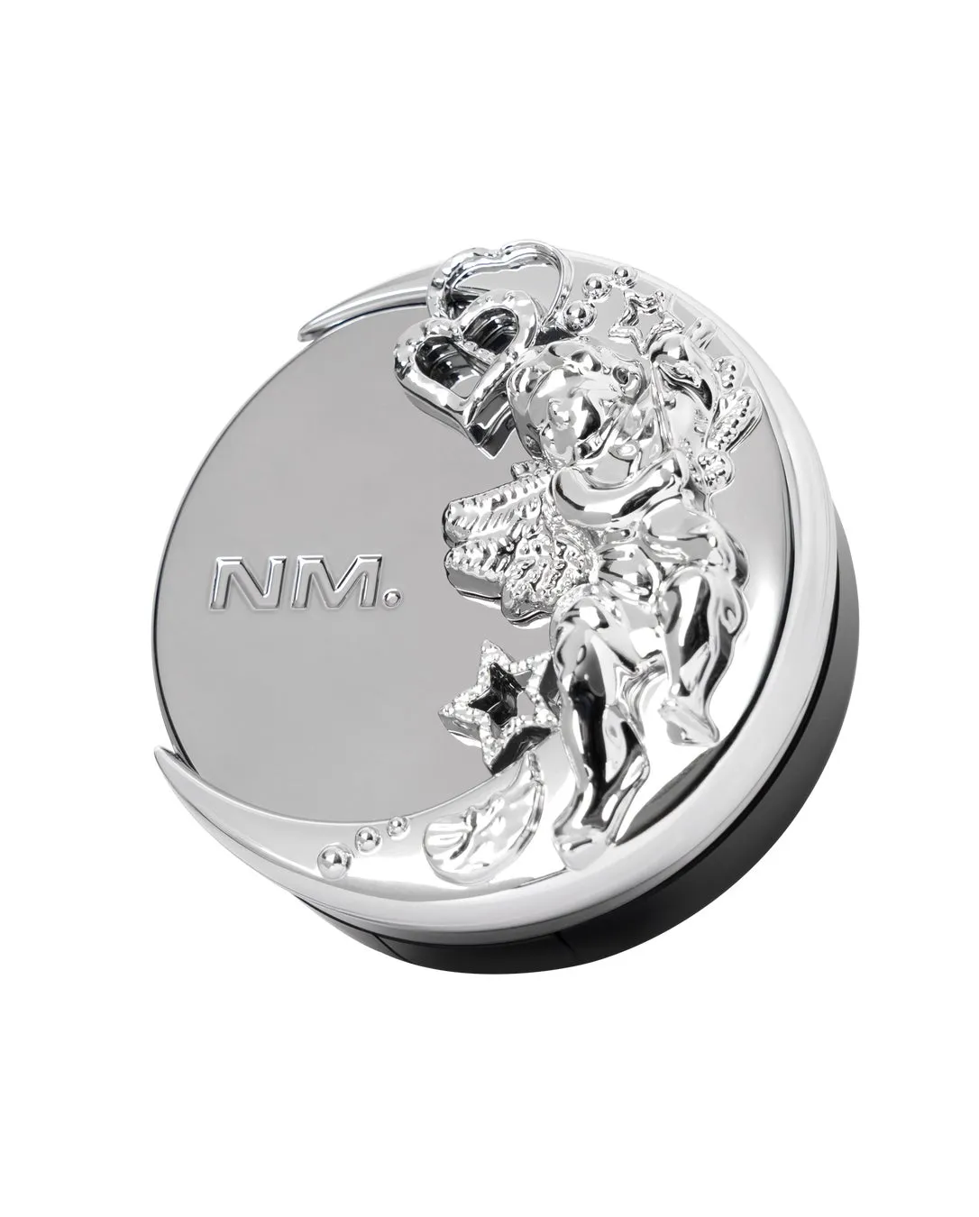 銀色の月と天使のモチーフが施されたコンパクト