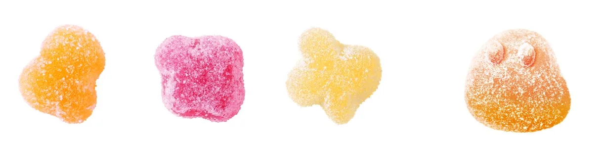 様々な色の砂糖でコーティングされたグミ