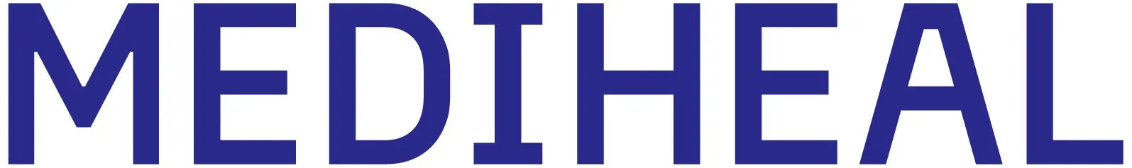 青色の「MEDIHEAL」という文字のロゴ。