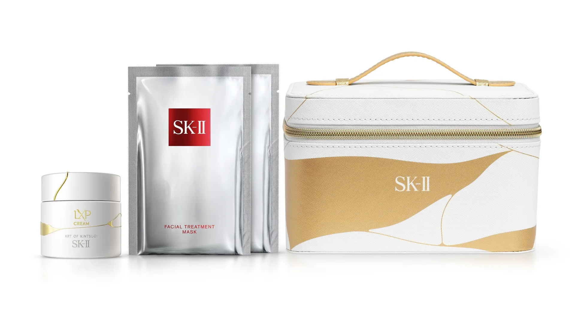 SK-IIのスキンケア製品のセット。クリーム、マスク、化粧ポーチが含まれています。