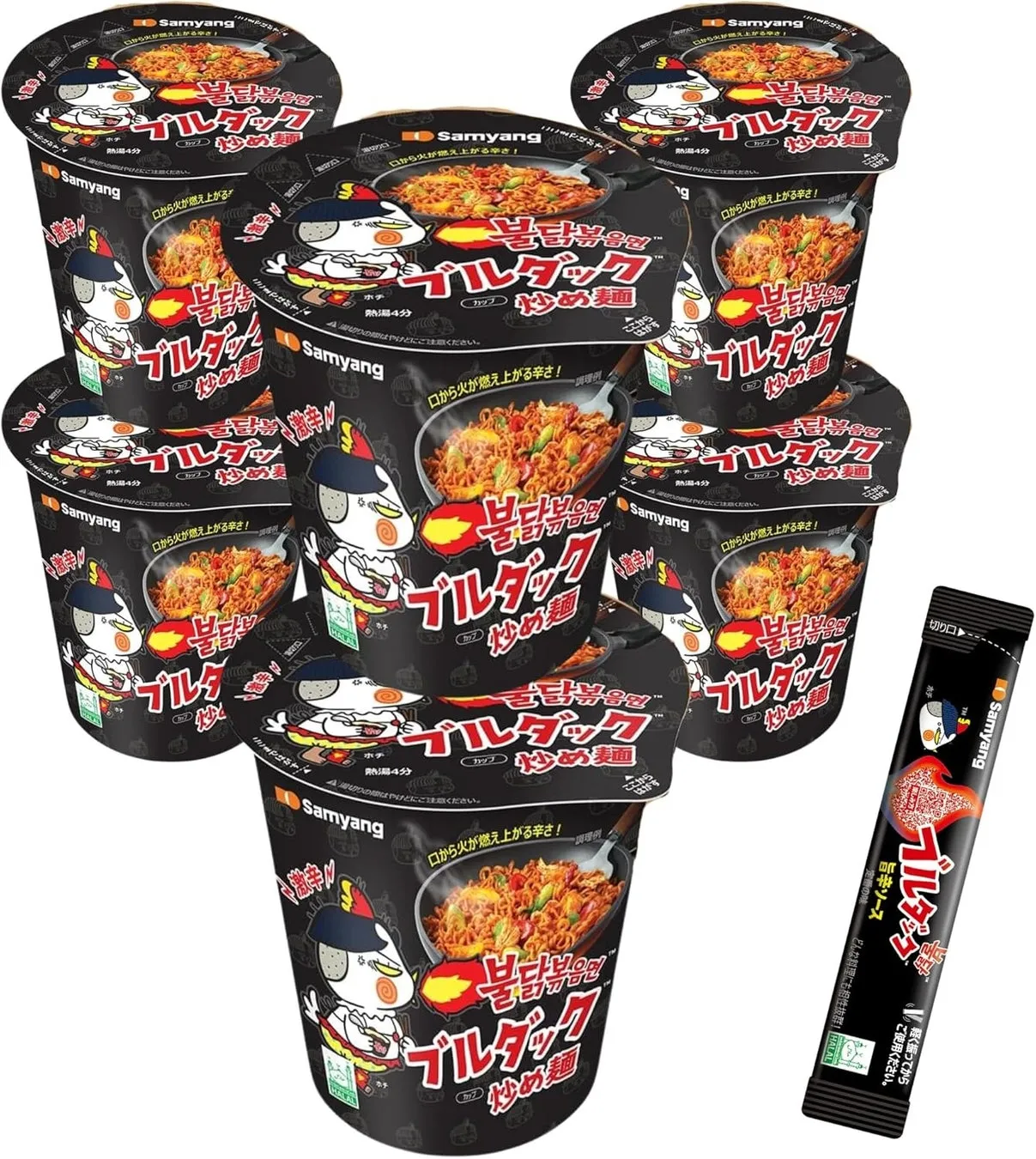 ブルダック炒め麺のカップラーメンが複数個写っている写真