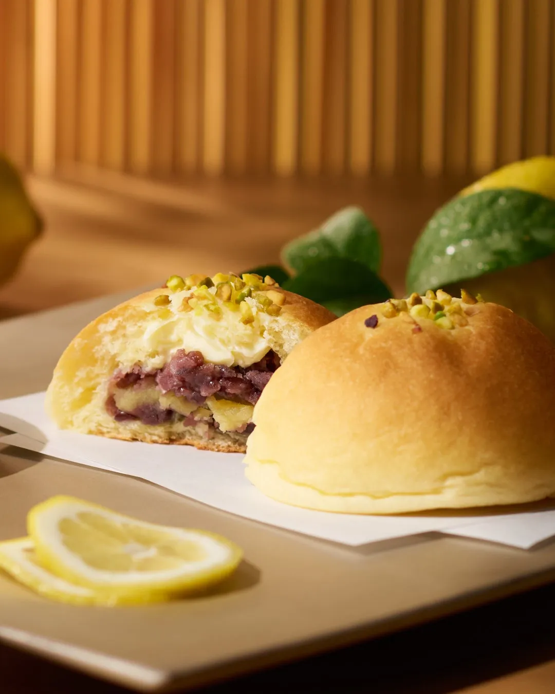 パン, デザート, 食べ物, スイーツ, 餡, クリーム, ピスタチオ, レモン, 皿