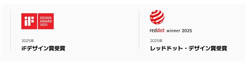 iFデザイン賞とレッドドット・デザイン賞の受賞ロゴが並んだ画像。