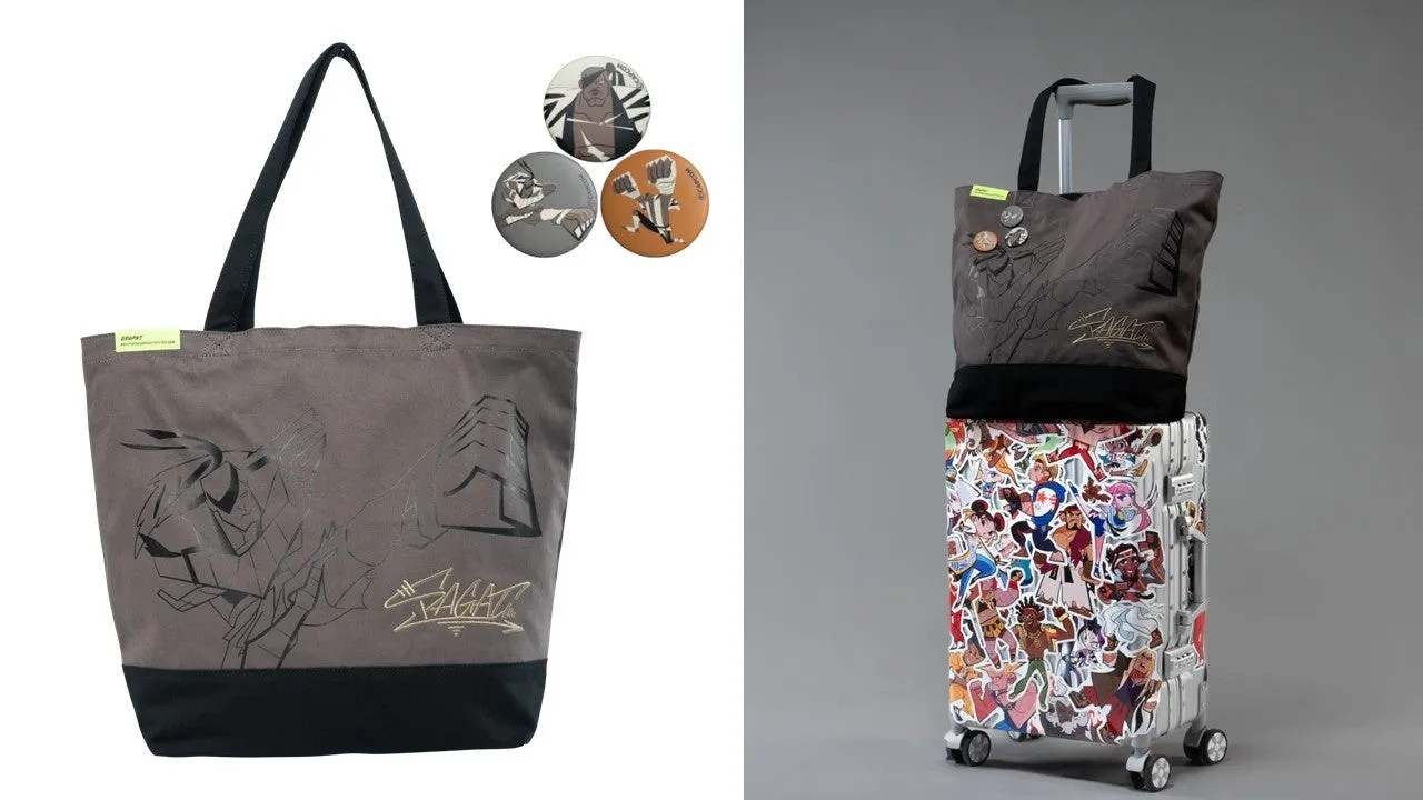 サガットのトートバッグとバッジ、ステッカー