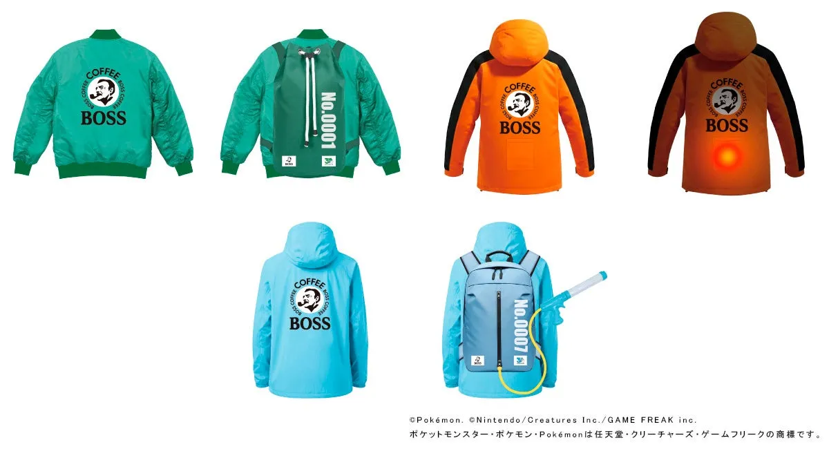 BOSSコーヒーのジャケットの画像です。様々なデザインのジャケットが並んでいます。