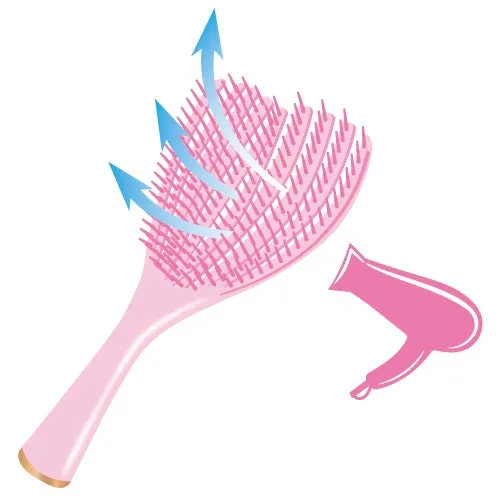 ピンク色のヘアブラシとヘアドライヤーのイラスト
