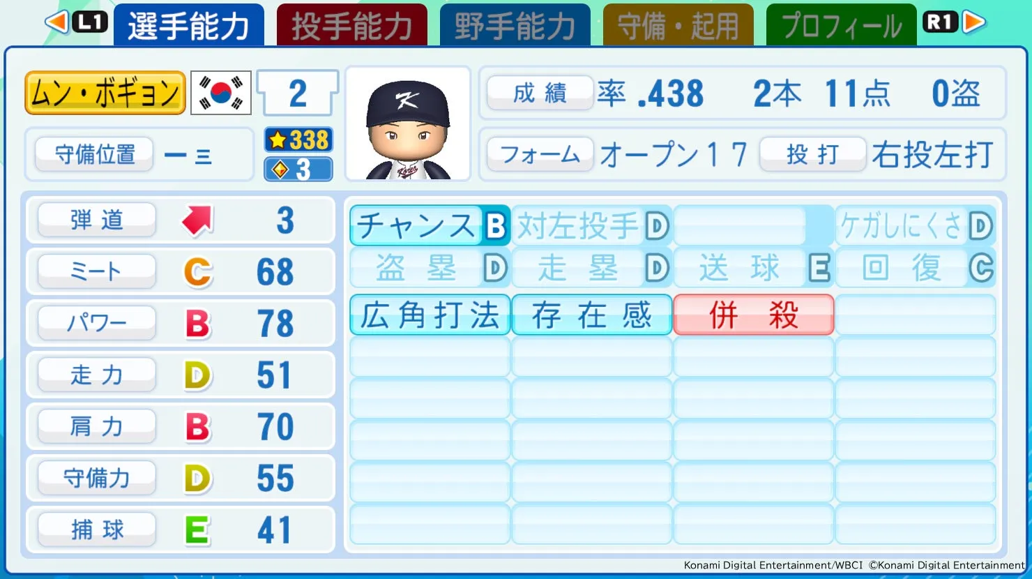 ムン・ボギョン選手能力