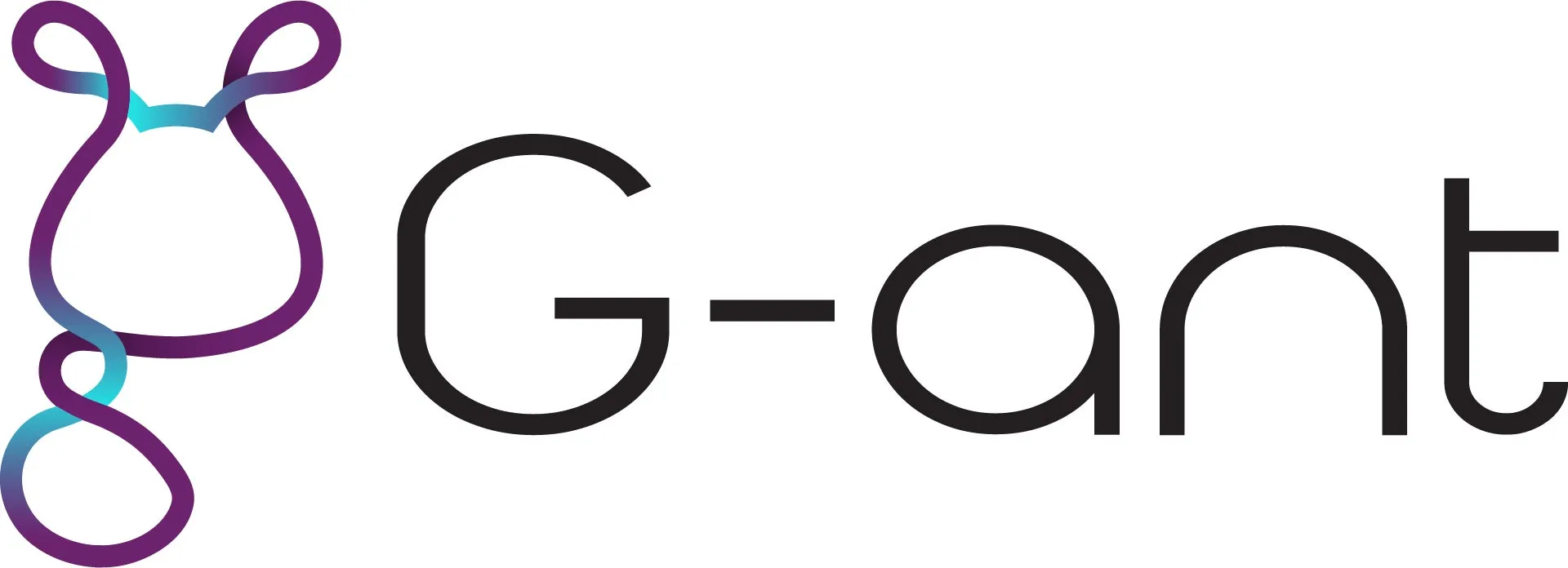 ロゴマーク。紫と水色のグラデーションの曲線と、黒色の文字「G-ant」が配置されている。
