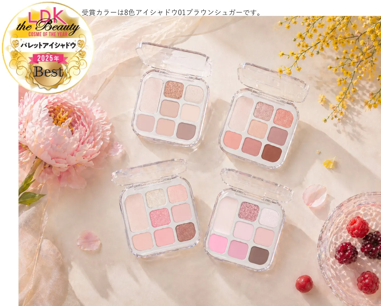 The Beauty COSME OF THE YEAR パレットアイシャドウ 2025年 Best 受賞カラーは8色アイシャドウ01ブラウンシュガーです。