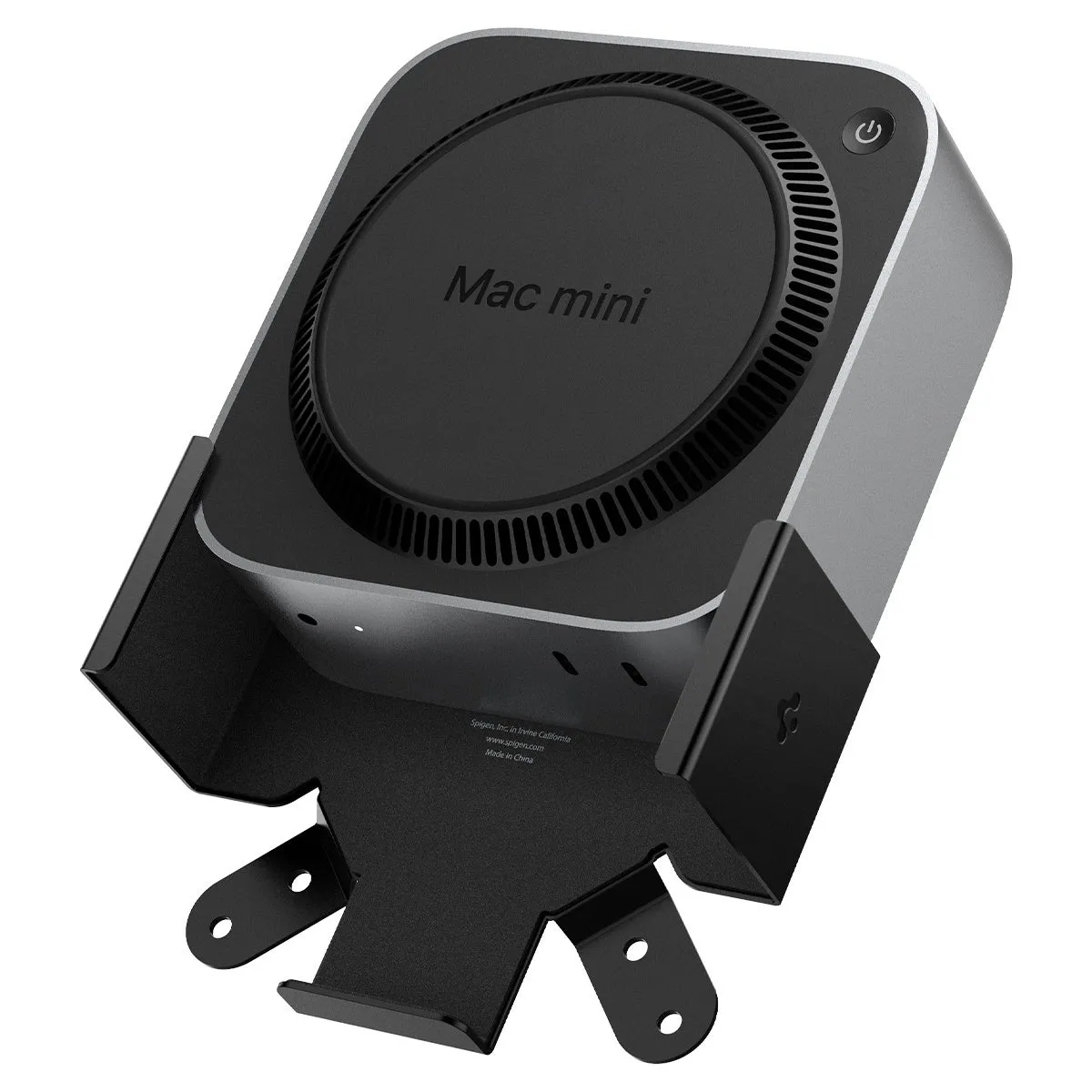 Mac miniとそれを支えるスタンドのクローズアップ画像