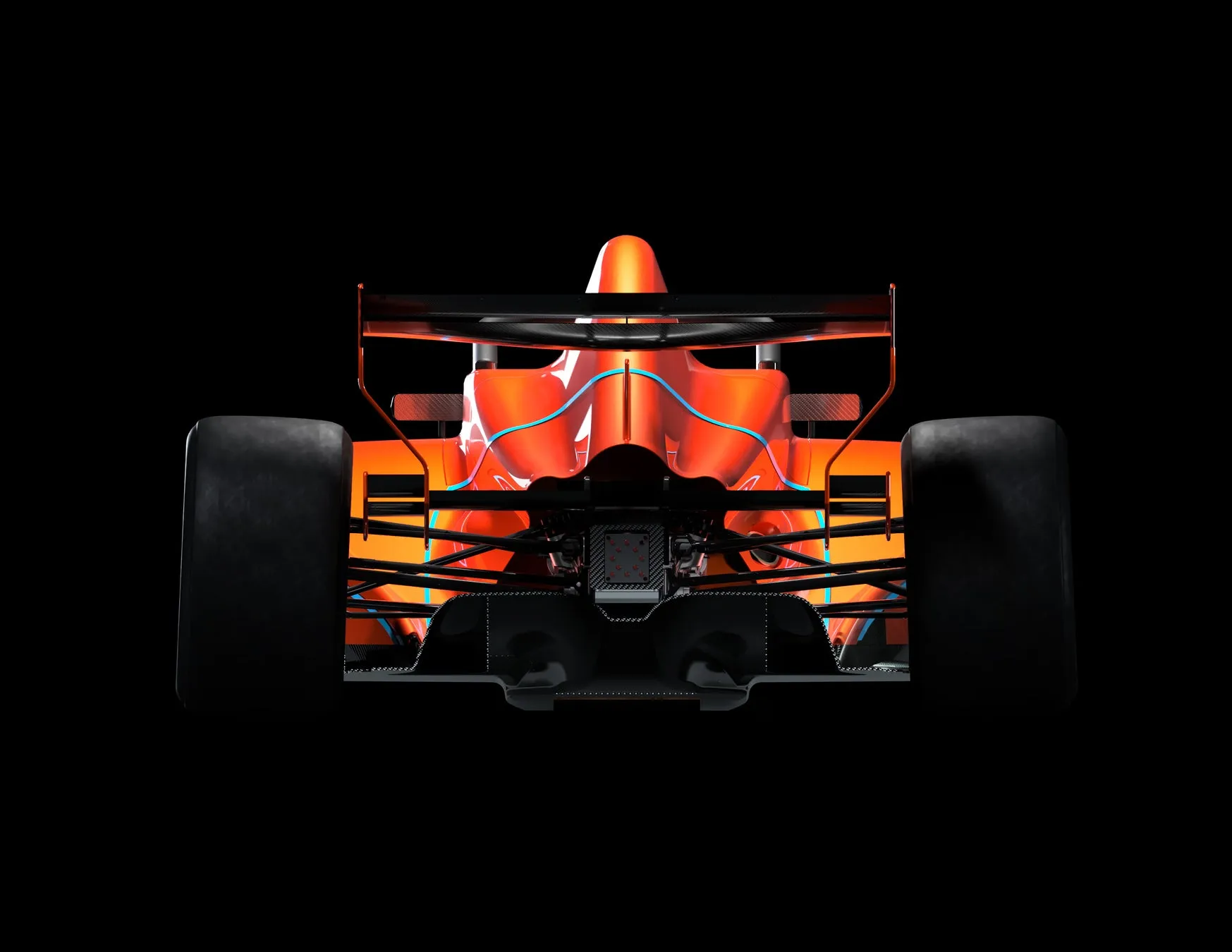 F1カー後部 黒い背景にオレンジ色のF1カー