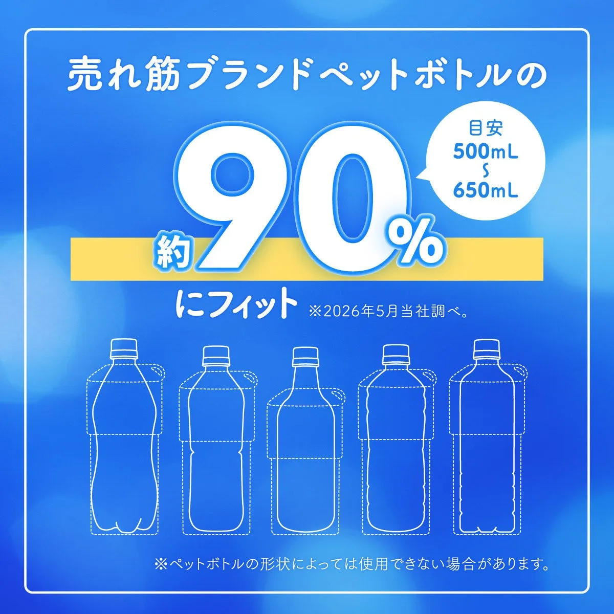 売れ筋ブランドペットボトルの 90% にフィット