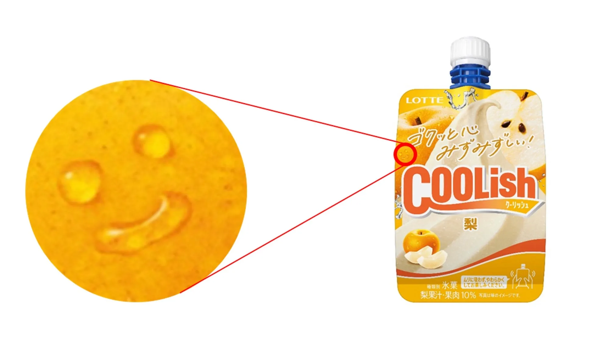 ロッテのCOOLish梨味のパッケージ。梨のイラストと、冷たいデザートを連想させるデザイン。