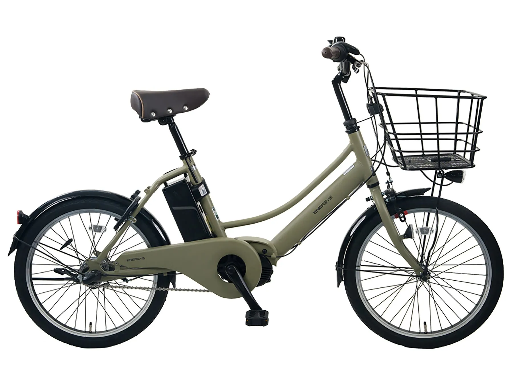 カーキ色の電動アシスト自転車