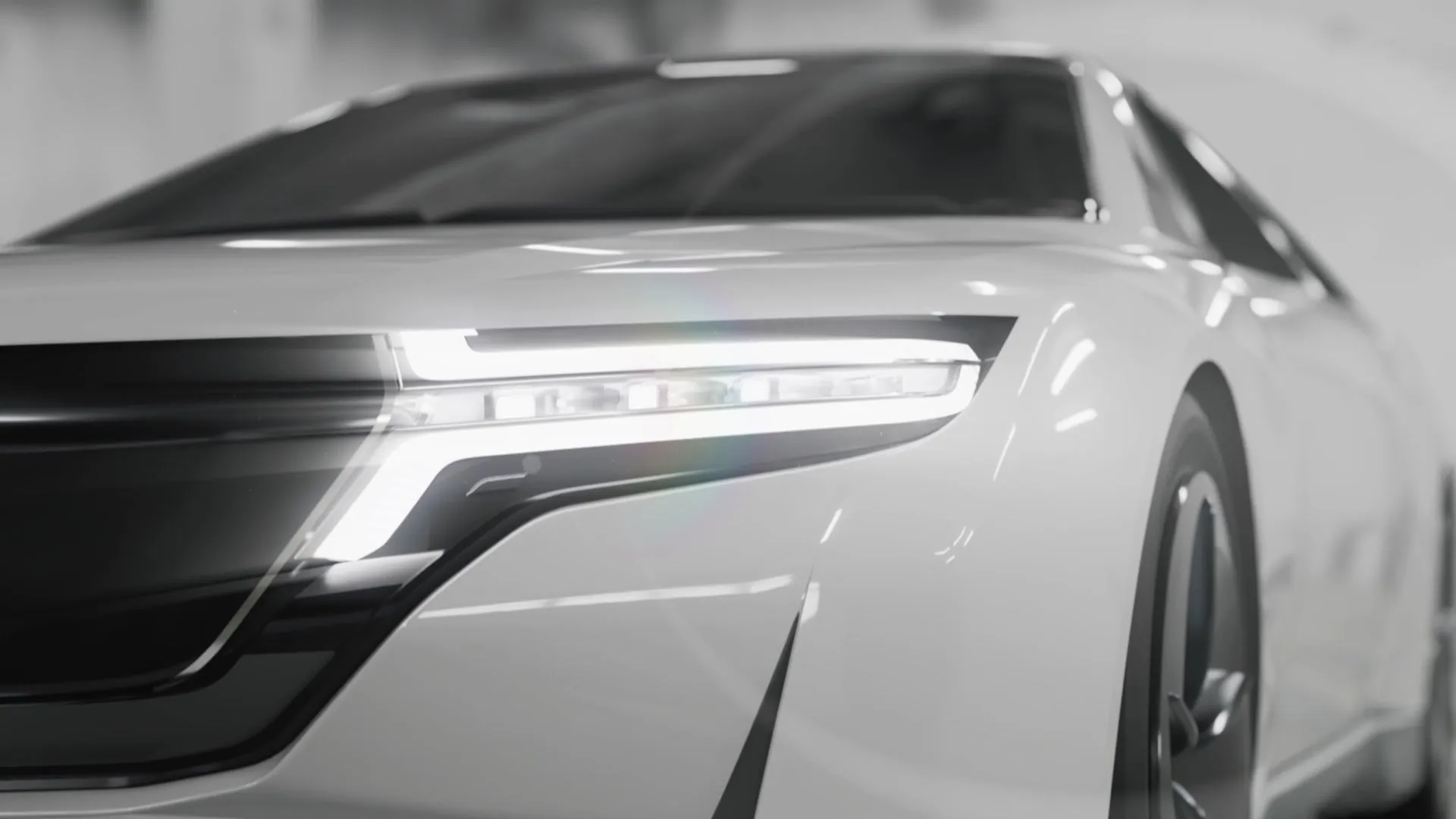 白い未来的な車のクローズアップ