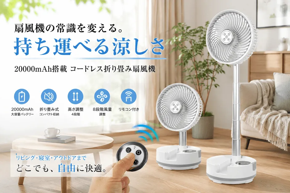 狭い家でも快適!SOPPY折り畳みコードレス扇風機で叶える自由な涼しさ【徹底解説】