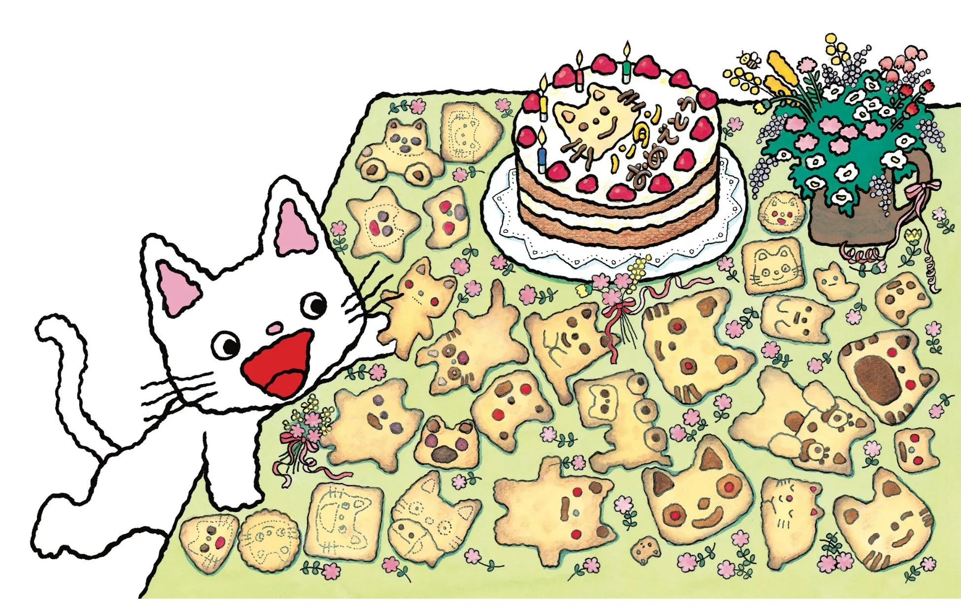 作ったクッキーをノンタンに届ける子どもたち