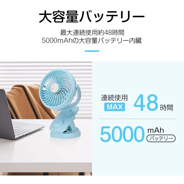 大容量5,000mAhバッテリー