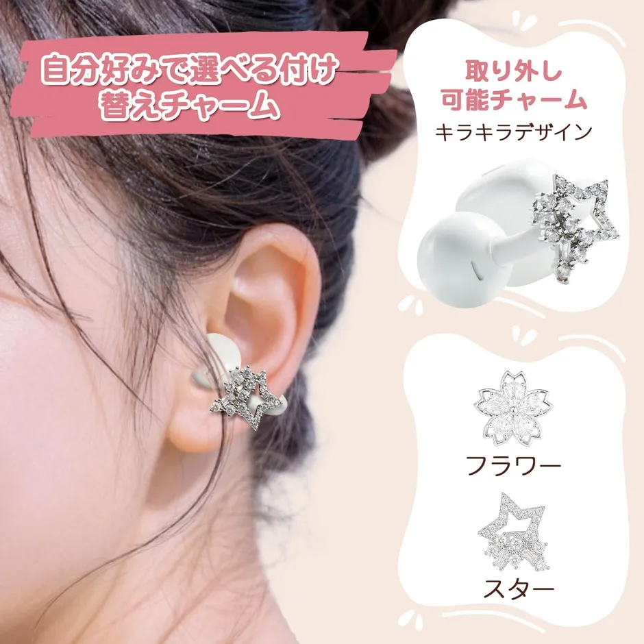 イヤホンにチャームを装着した例