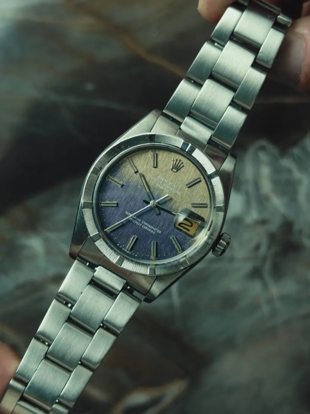 ROLEX Oyster Perpetual Date Purple Grey Tropical Dial