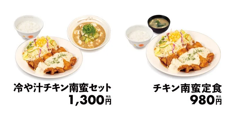 冷や汁とチキン南蛮のクローズアップ