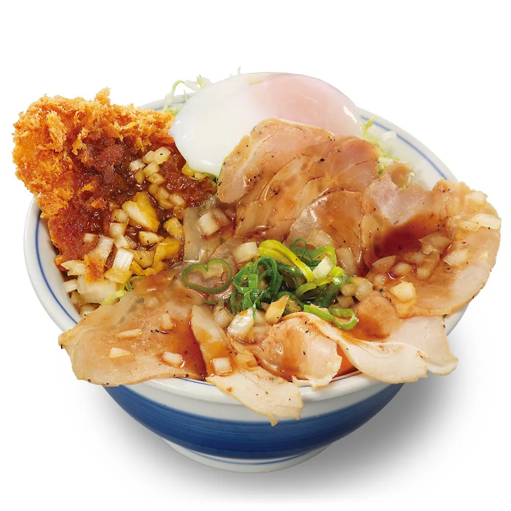 温たま付 ローストポークとロースカツの合い盛り丼