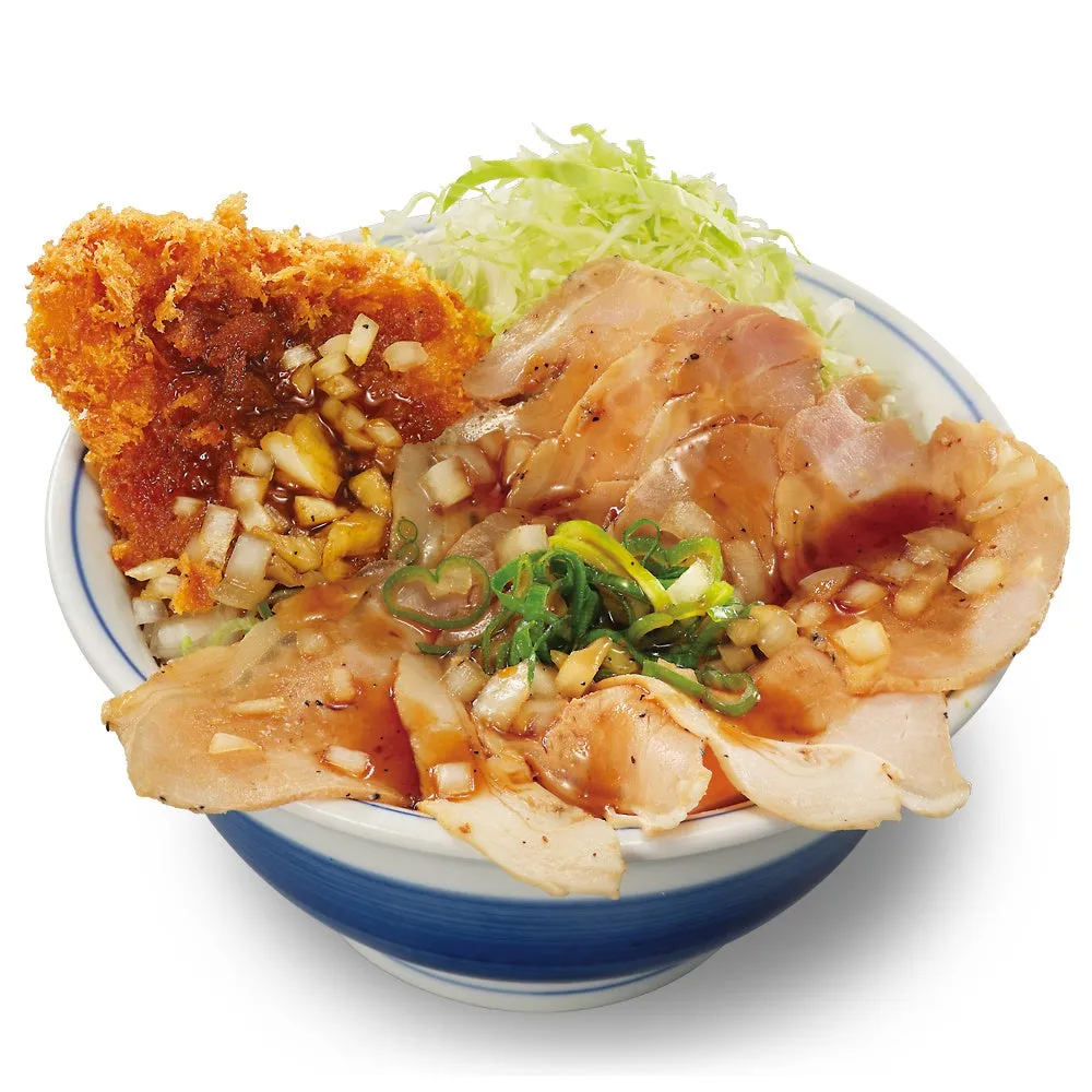 ローストポークとロースカツの合い盛り丼