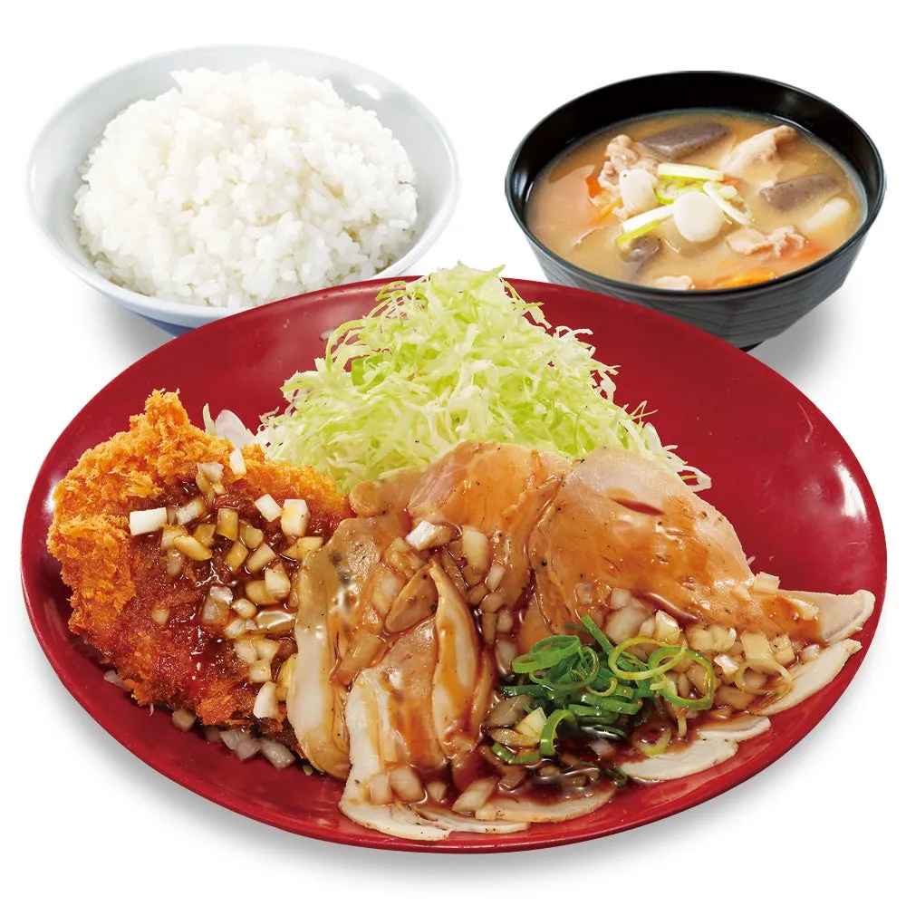 ローストポークとロースカツの合い盛り定食