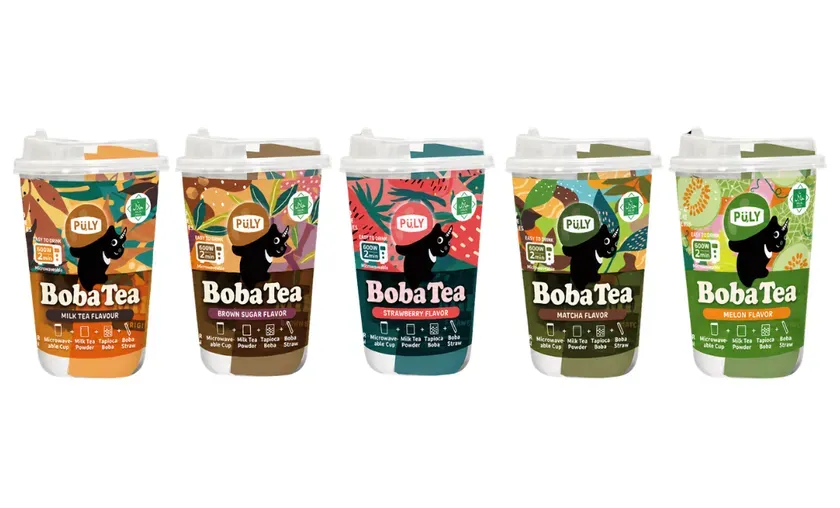 プーリータピオカドリンク(BobaTea)ミルクティ、黒糖、ストロベリー、抹茶、メロン(NEW!)