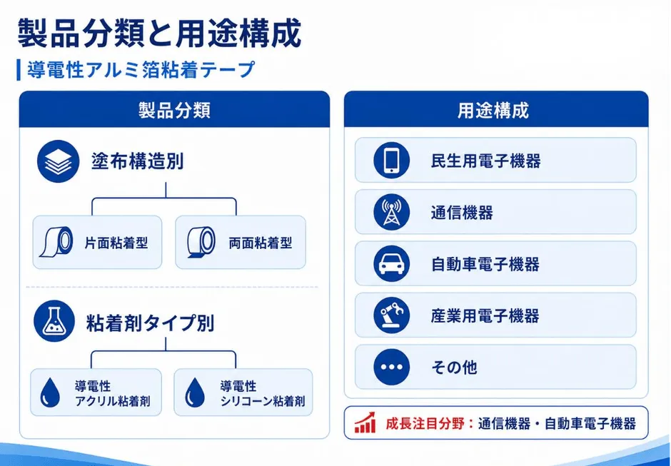 導電性アルミ箔粘着テープ製品分類と応用分野