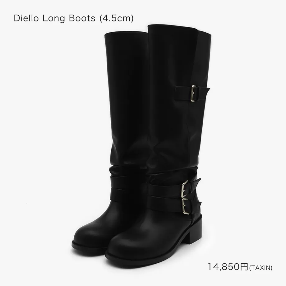 ベルトとバックルのある黒いDiello Long Boots