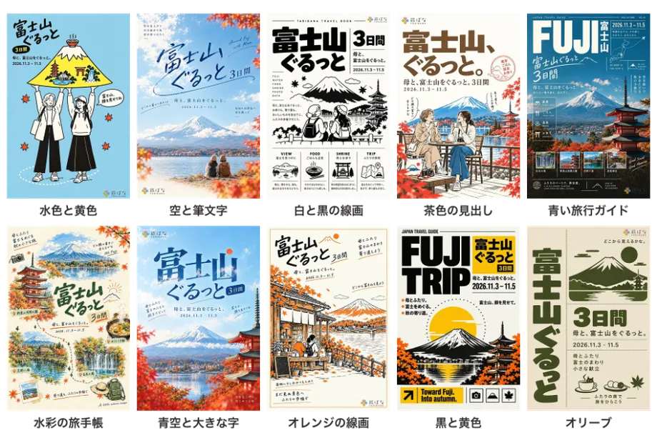 10種類の画風による表紙の見本