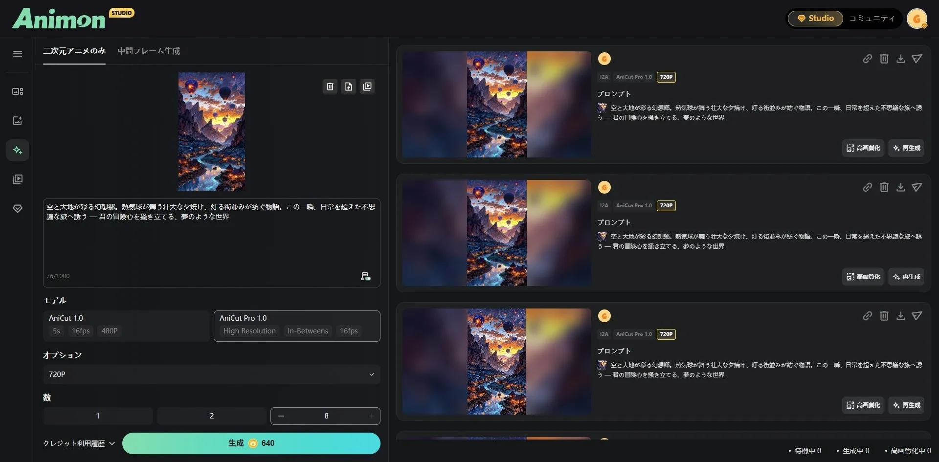 Anicutシリーズによる動画生成のイメージ
