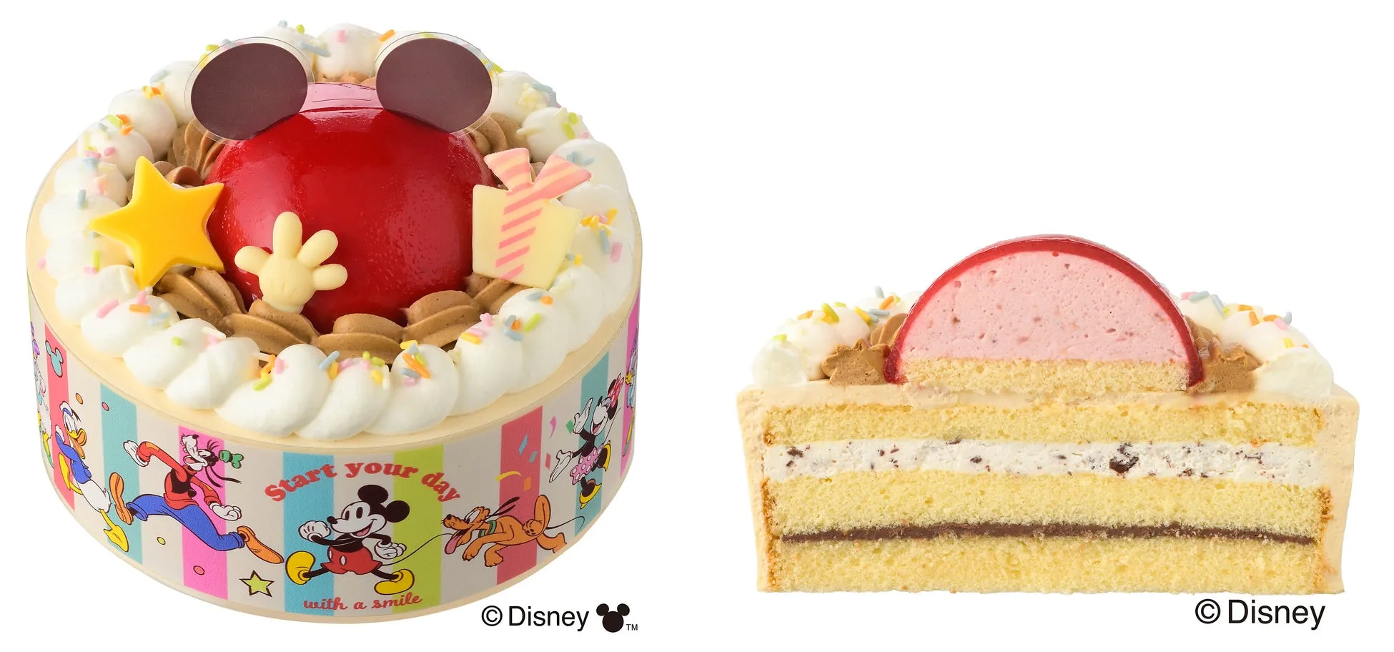 「ミッキーマウス」と「ミニーマウス」にデコレーションできるケーキ