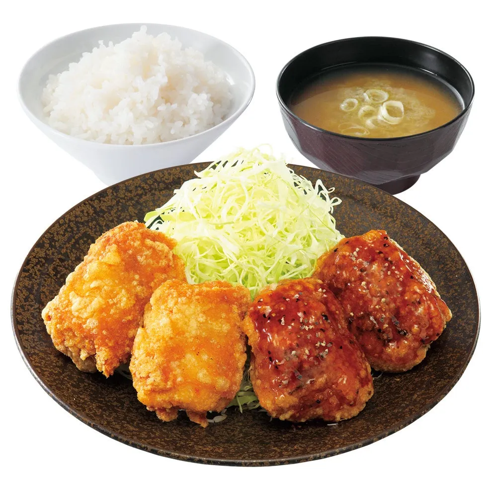 黒胡椒からあげ合盛り定食