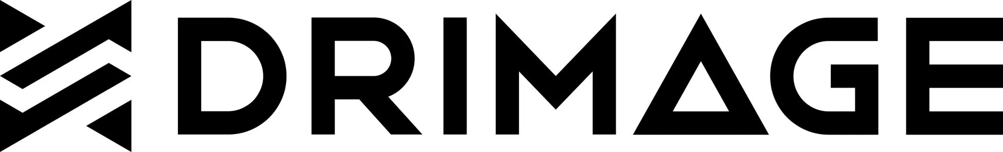 DRIMAGEというロゴのデザインです。黒い太字の文字で構成されており、最初の文字「D」の左側には抽象的な図形が配置されています。